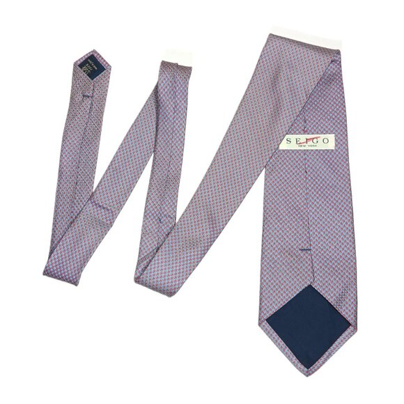 Seigo New York Silk Tie Mens 58.5” Blue Rustic Orange Houndstooth Japan Wide New - Picture 3 of 4